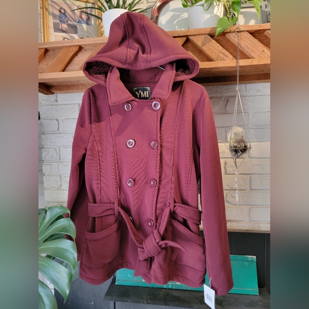 YMI LG Oxblood Juniors Pea Coat